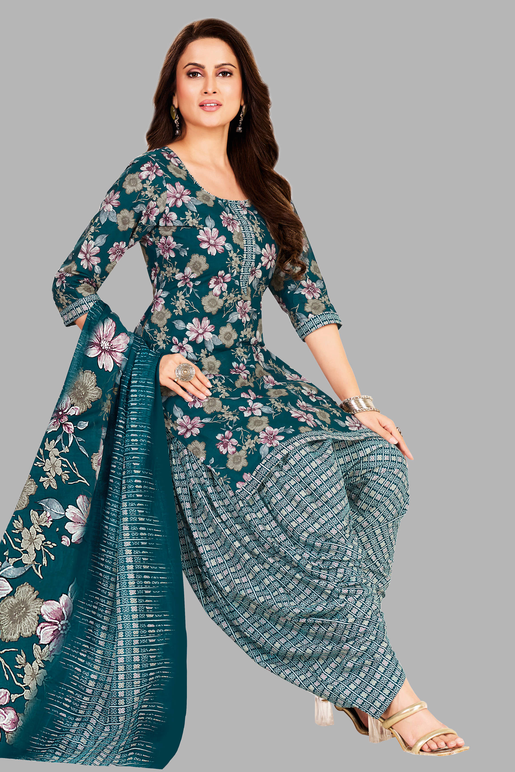     			shree jeenmata collection Women Cotton Unstitched Dress Material ( Blue )