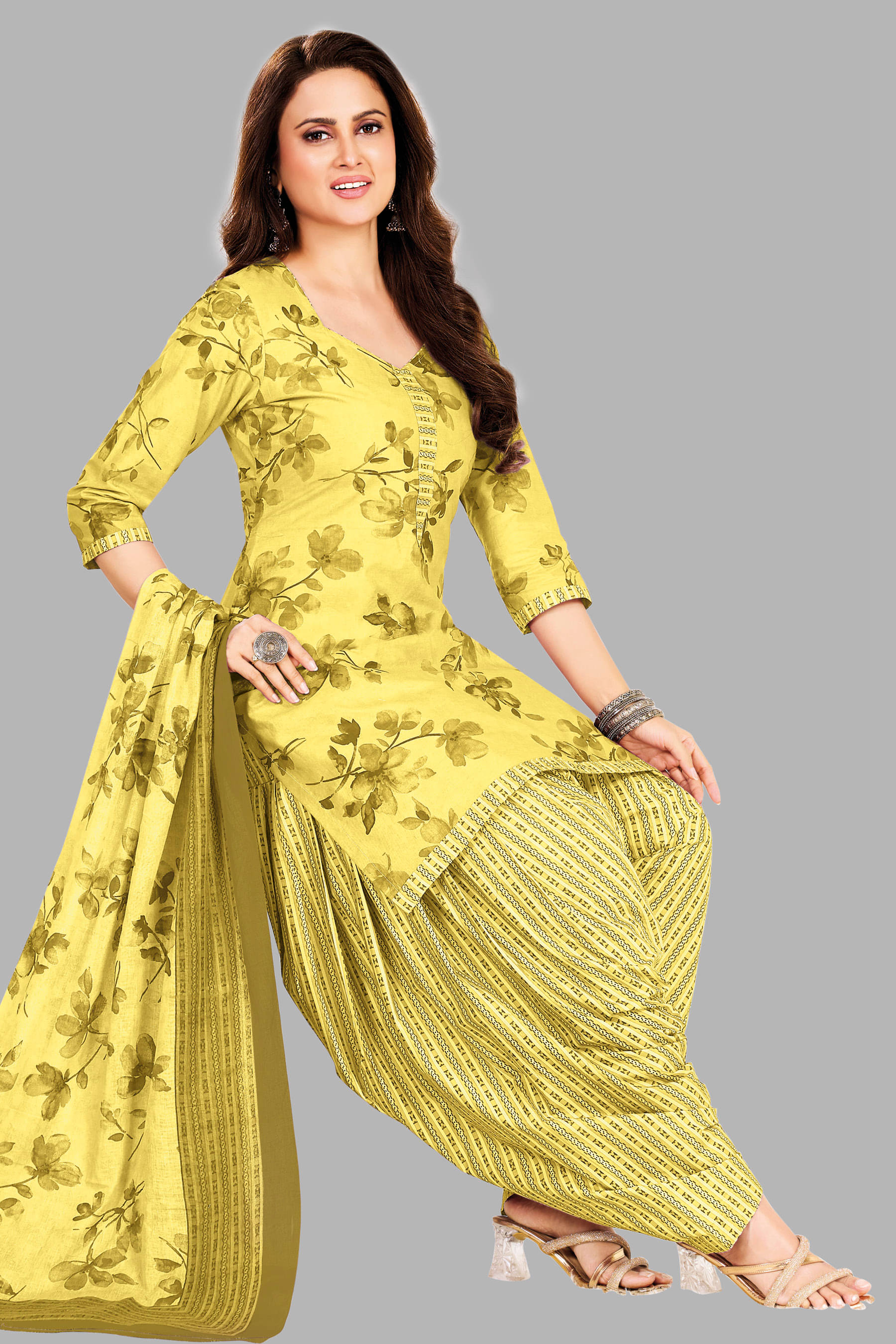     			shree jeenmata collection Women Cotton Unstitched Dress Material ( Yellow )