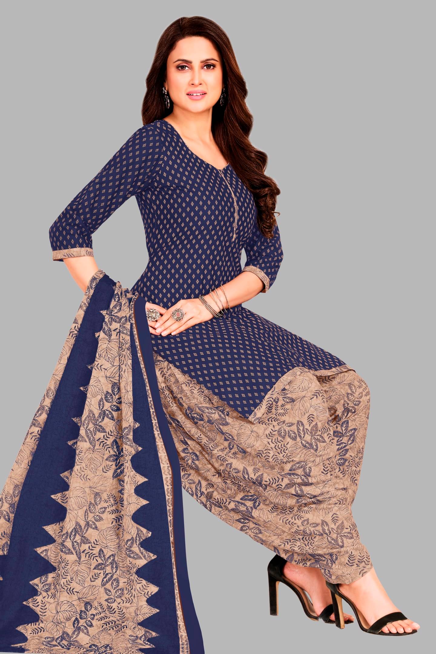     			shree jeenmata collection Women Cotton Unstitched Dress Material ( Blue )