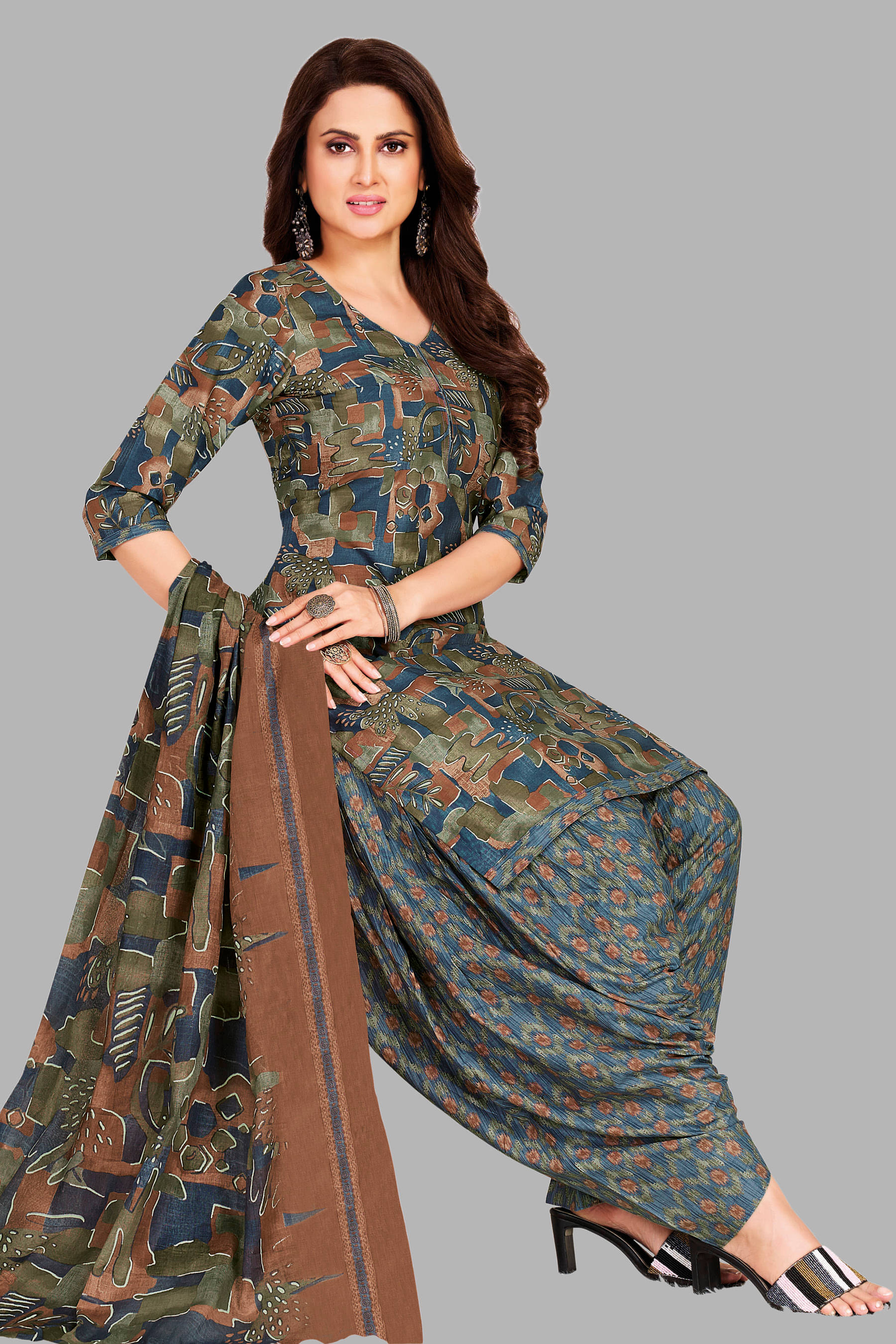 shree jeenmata collection Women Cotton Unstitched Dress Material ( Blue )     			shree jeenmata collection Women Cotton Unstitched Dress Material ( Blue )