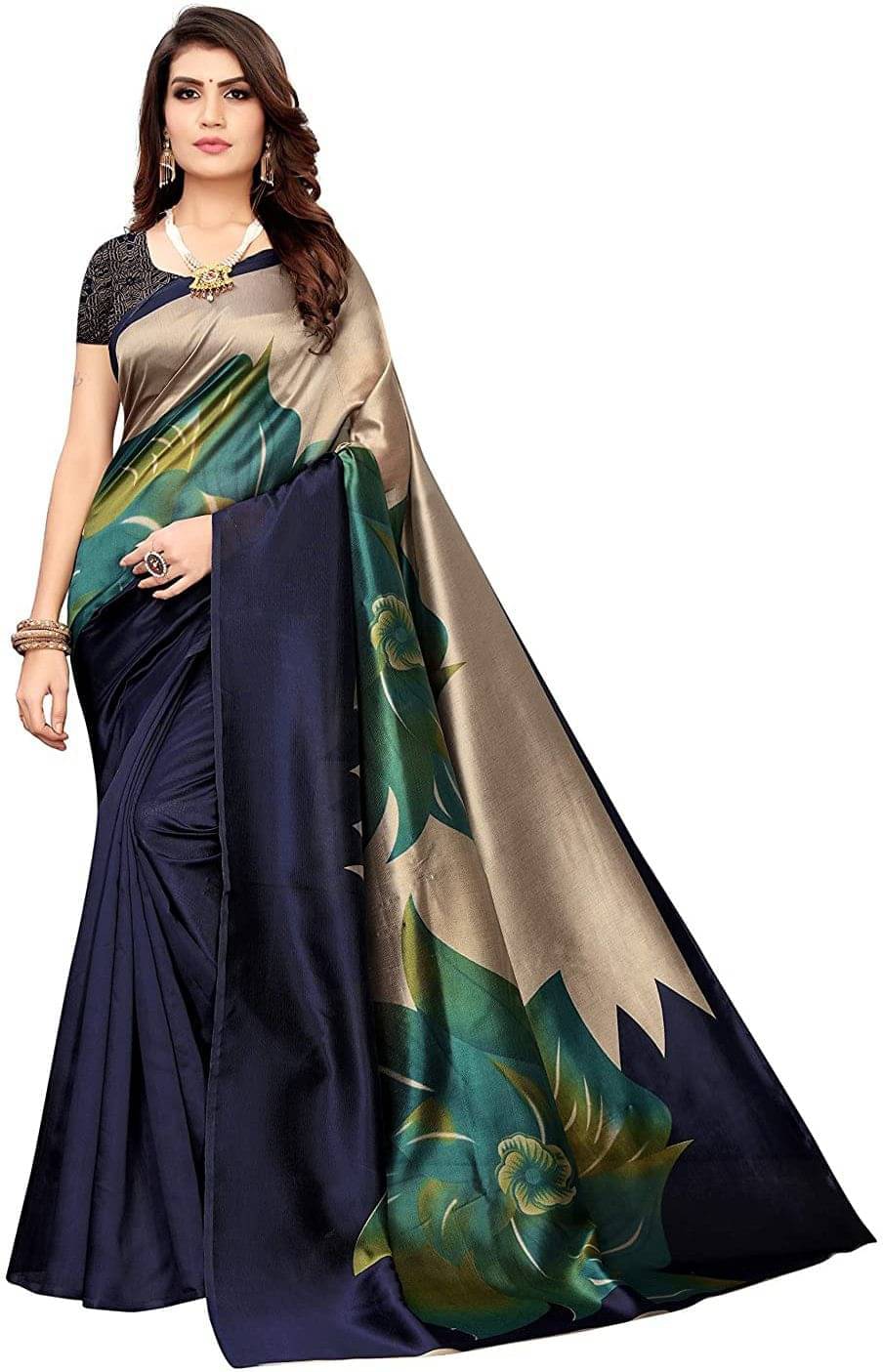     			varutex Art Silk Printed Regular Saree With Unstitched Blouse Piece ( Blue )