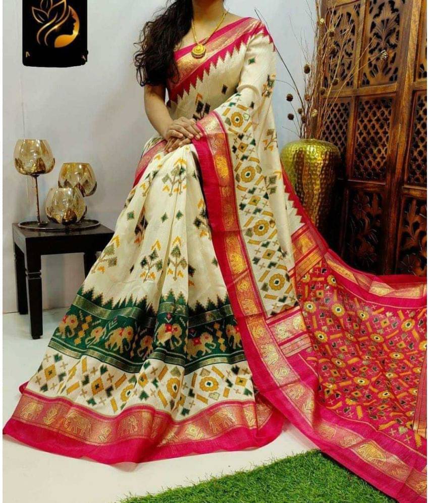 varutex Art Silk Printed Regular Saree With Unstitched Blouse Piece ( Cream ) varutex Art Silk Printed Regular Saree With Unstitched Blouse Piece ( Cream )