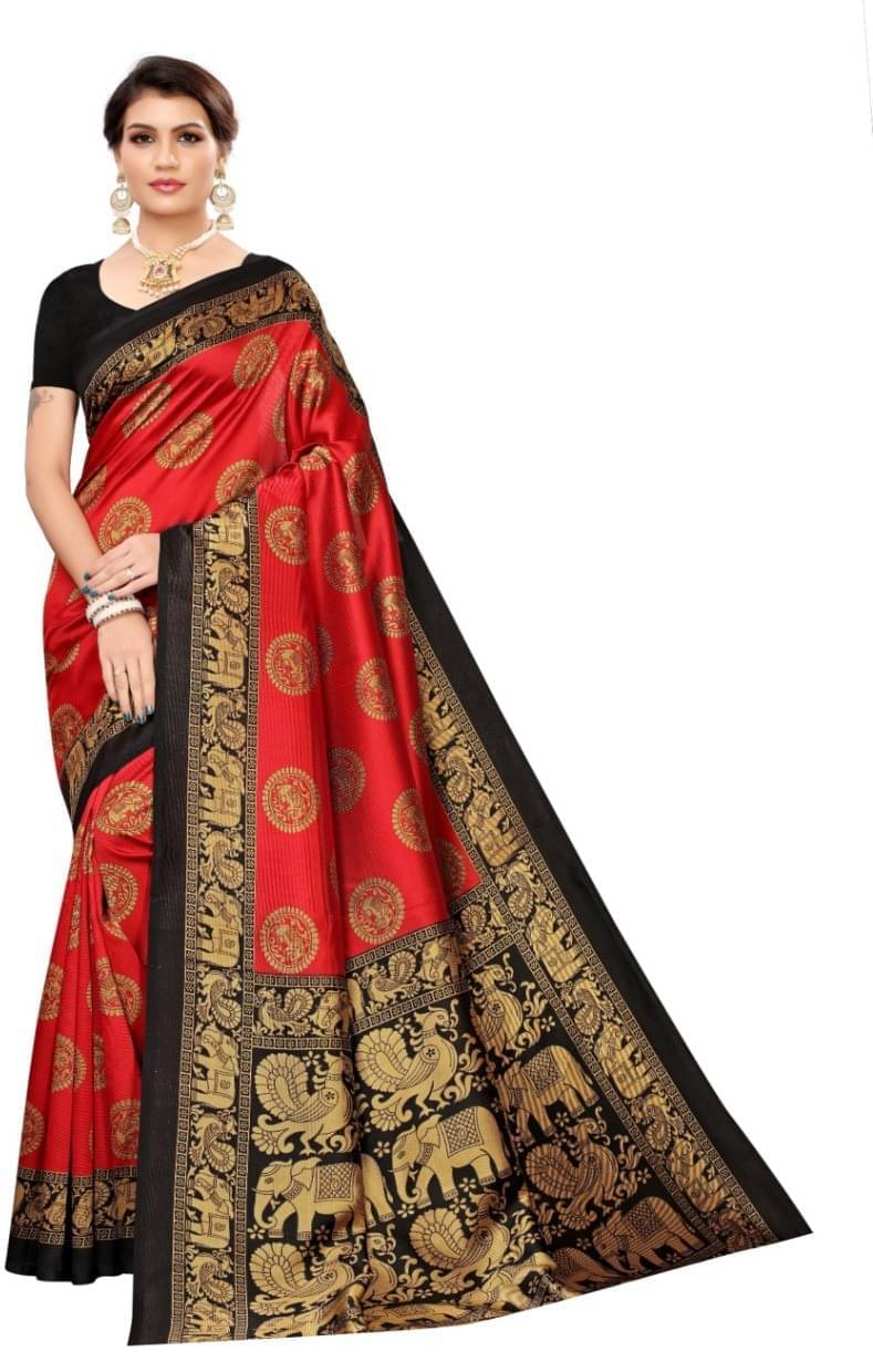     			varutex Art Silk Printed Regular Saree With Unstitched Blouse Piece ( Blue )