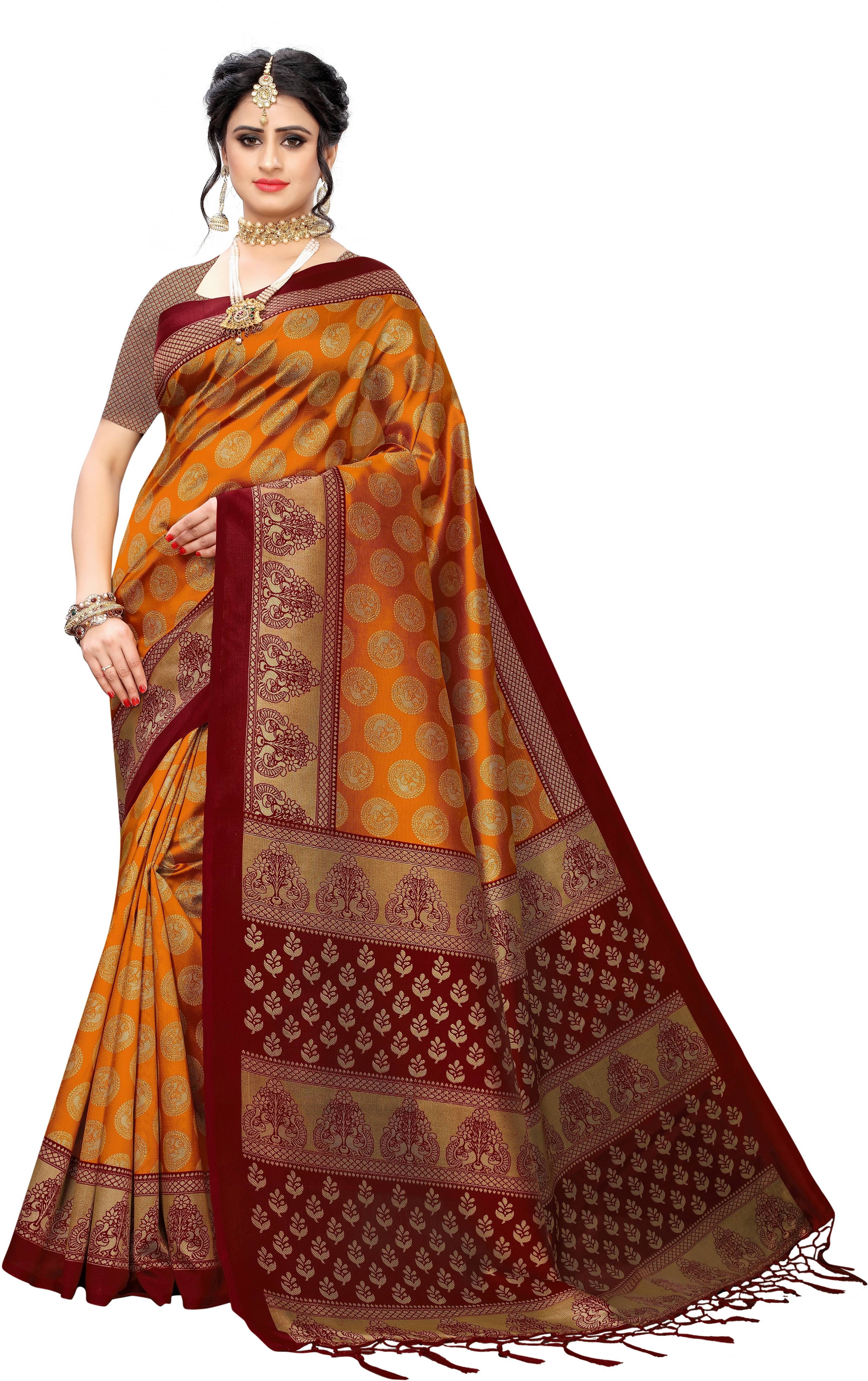 varutex Art Silk Printed Regular Saree With Unstitched Blouse Piece ( Mustard ) varutex Art Silk Printed Regular Saree With Unstitched Blouse Piece ( Mustard )