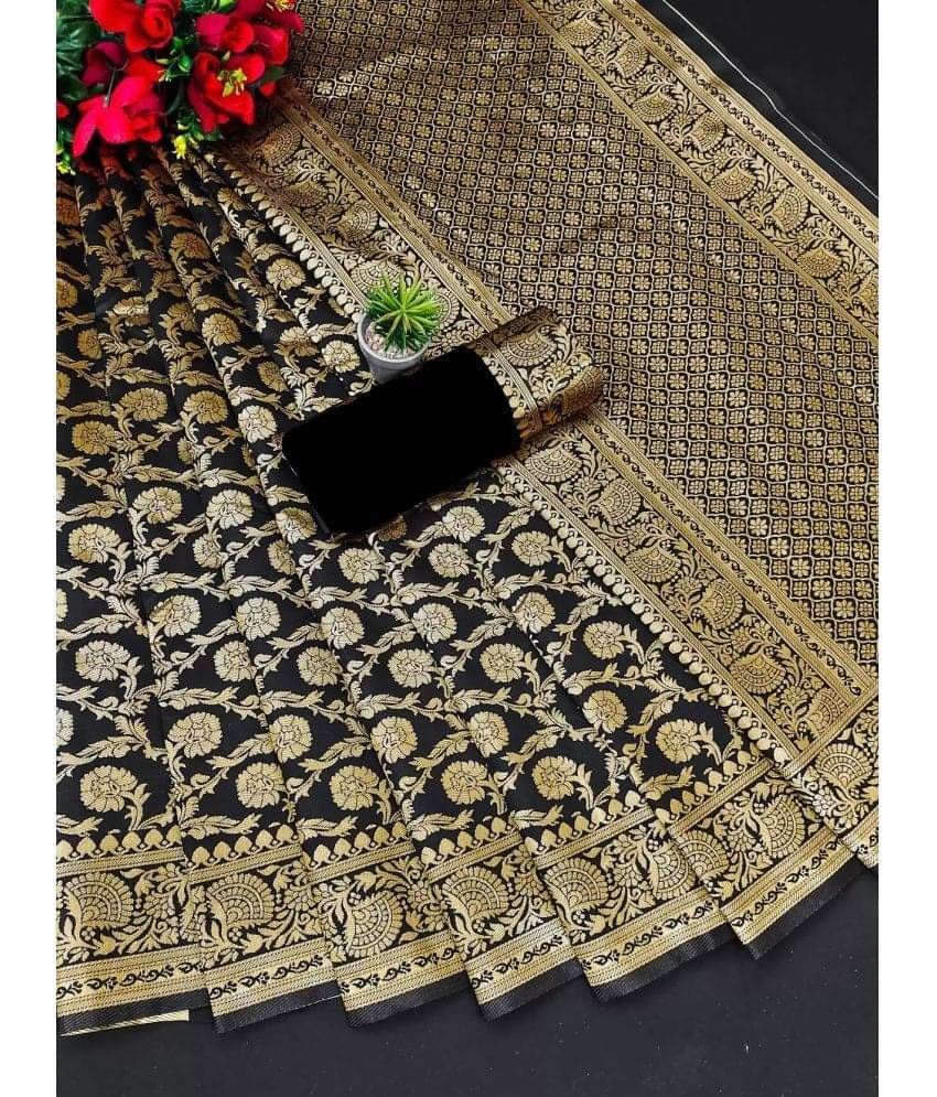    			varutex Cotton Silk Applique Regular Saree With Unstitched Blouse Piece ( Black )