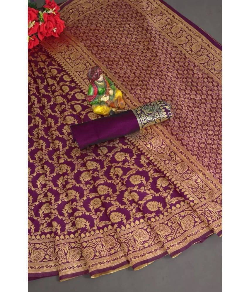     			varutex Cotton Silk Applique Regular Saree With Unstitched Blouse Piece ( Purple )