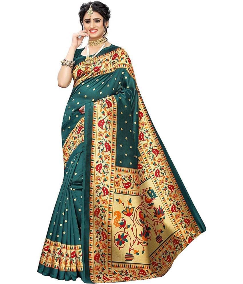     			varutex Cotton Silk Applique Regular Saree With Unstitched Blouse Piece ( Green )
