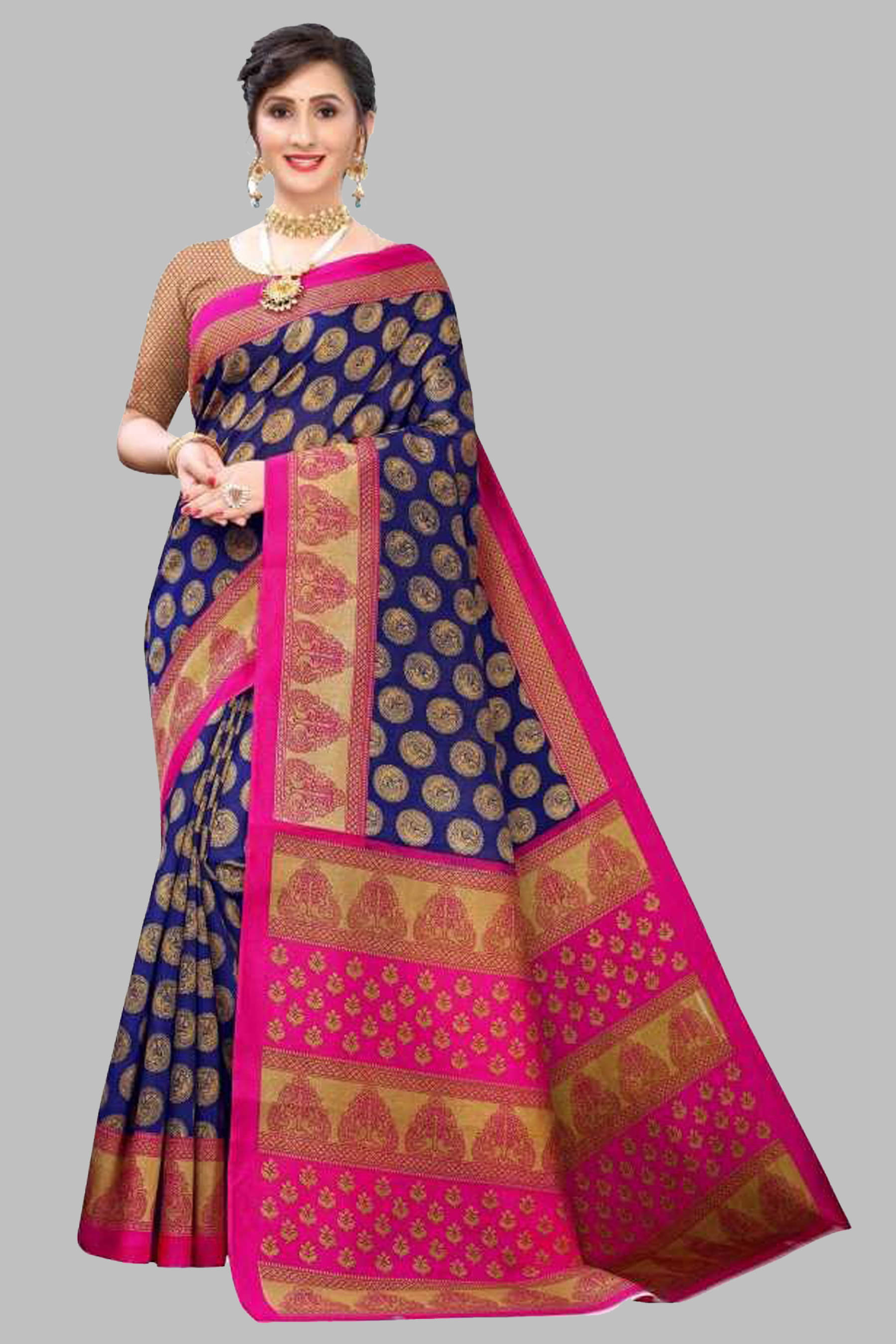     			varutex Cotton Silk Applique Regular Saree With Unstitched Blouse Piece ( Blue )