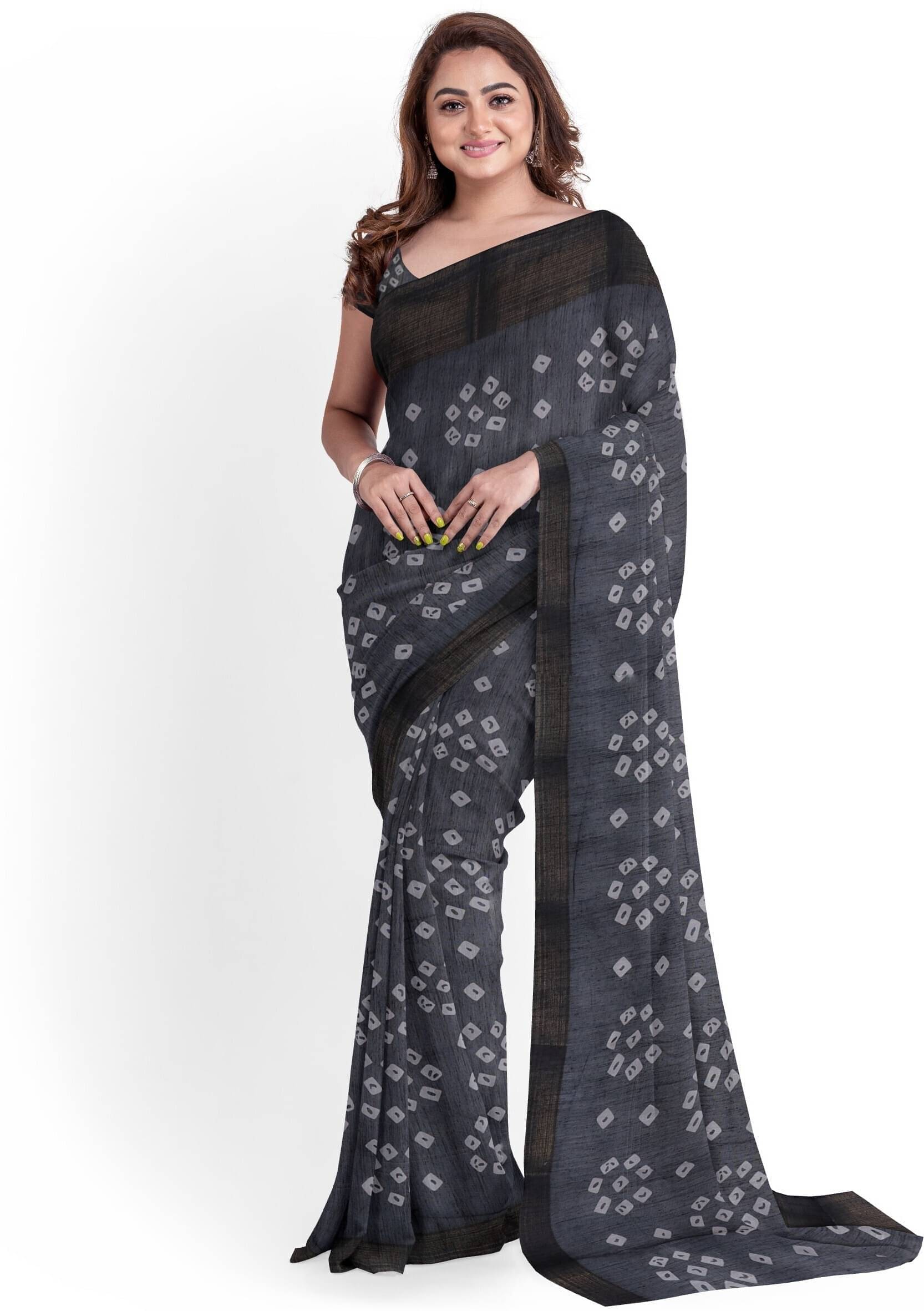     			varutex Cotton Silk Applique Regular Saree With Unstitched Blouse Piece ( Black )