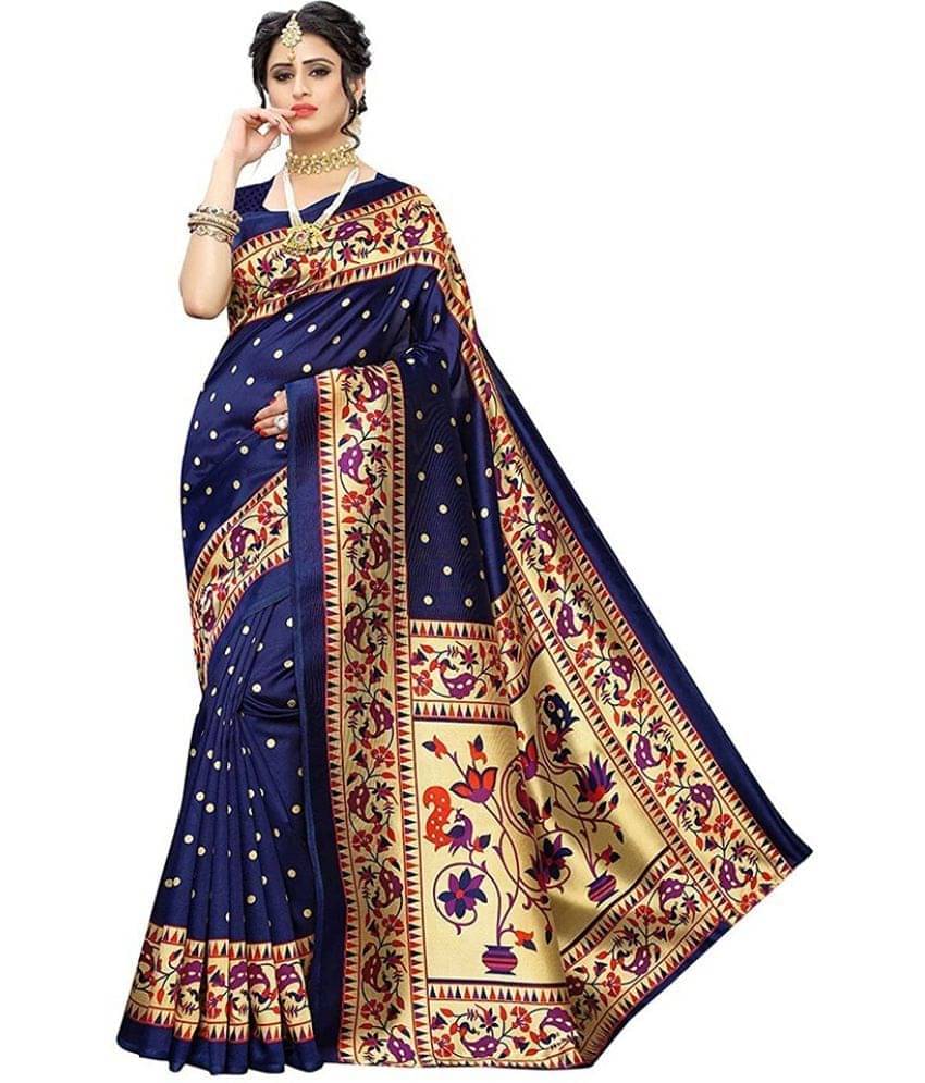     			varutex Cotton Silk Applique Regular Saree With Unstitched Blouse Piece ( Blue )