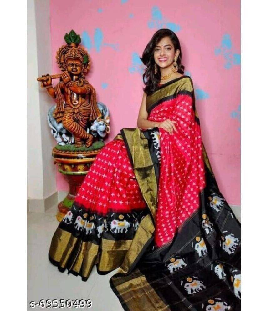     			varutex Cotton Silk Applique Regular Saree With Unstitched Blouse Piece ( Red )