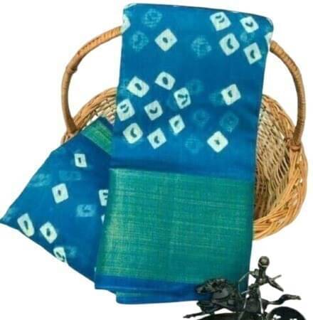     			varutex Cotton Silk Applique Regular Saree With Unstitched Blouse Piece ( Blue )