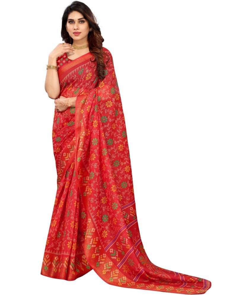    			varutex Cotton Silk Applique Regular Saree With Unstitched Blouse Piece ( Red )