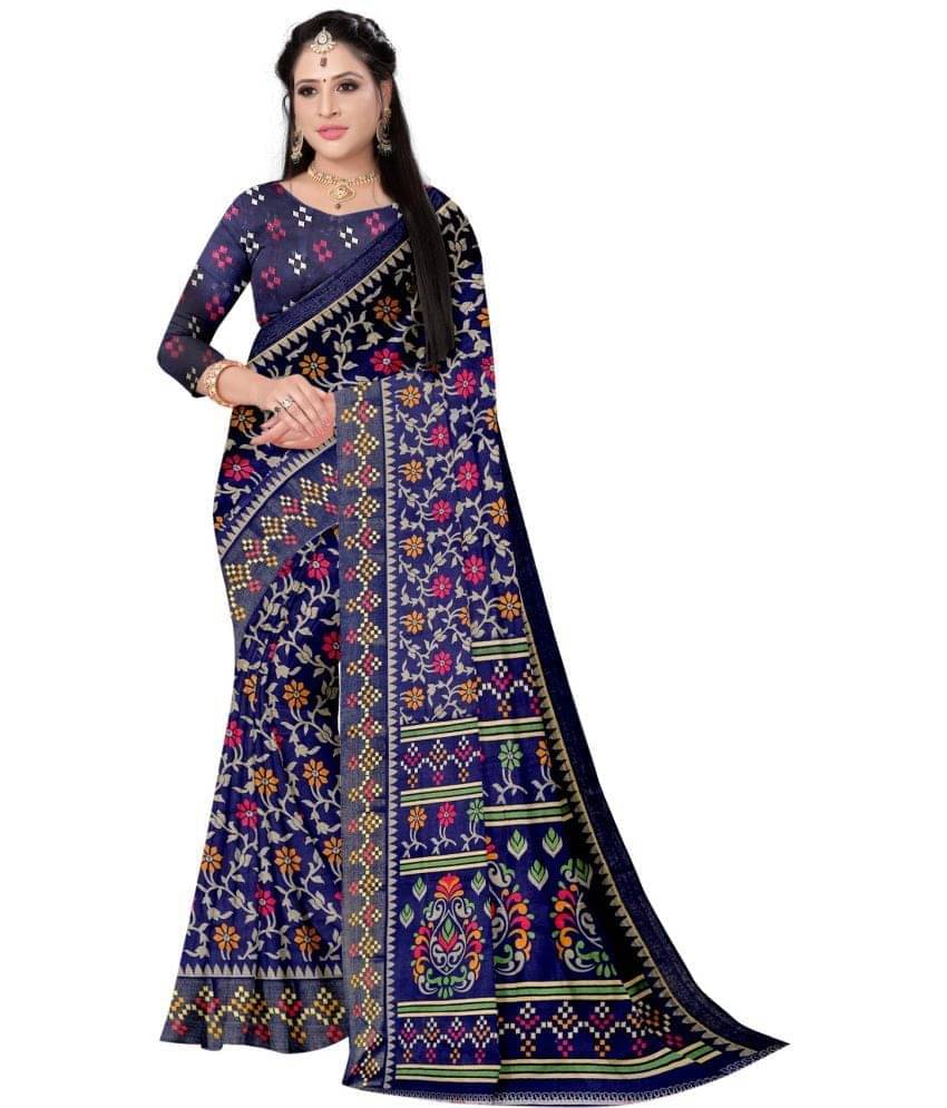     			varutex Cotton Silk Applique Regular Saree With Unstitched Blouse Piece ( Blue )