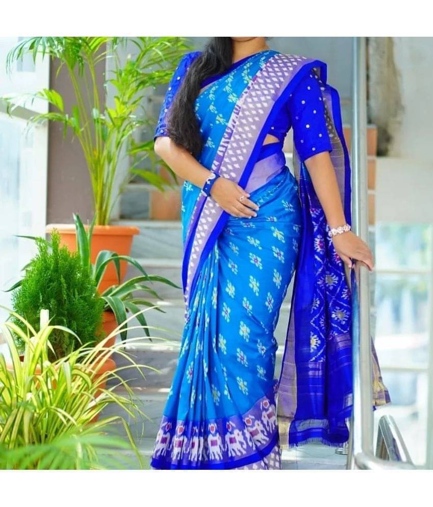     			varutex Cotton Silk Printed Regular Saree With Unstitched Blouse Piece ( Turquoise )