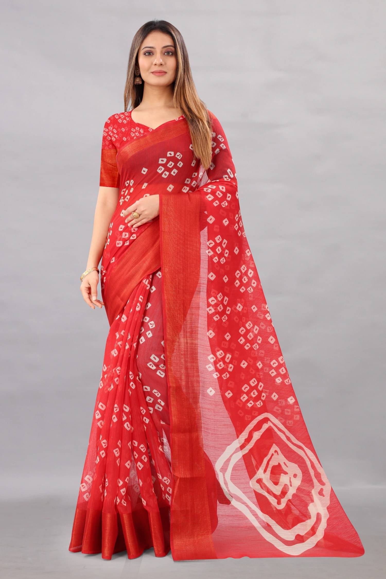     			varutex Cotton Silk Printed Regular Saree With Unstitched Blouse Piece ( Red )