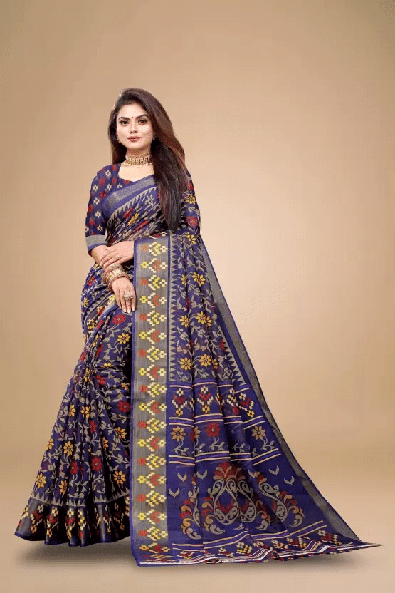 varutex Cotton Silk Printed Regular Saree With Unstitched Blouse Piece ( Navy Blue ) varutex Cotton Silk Printed Regular Saree With Unstitched Blouse Piece ( Navy Blue )