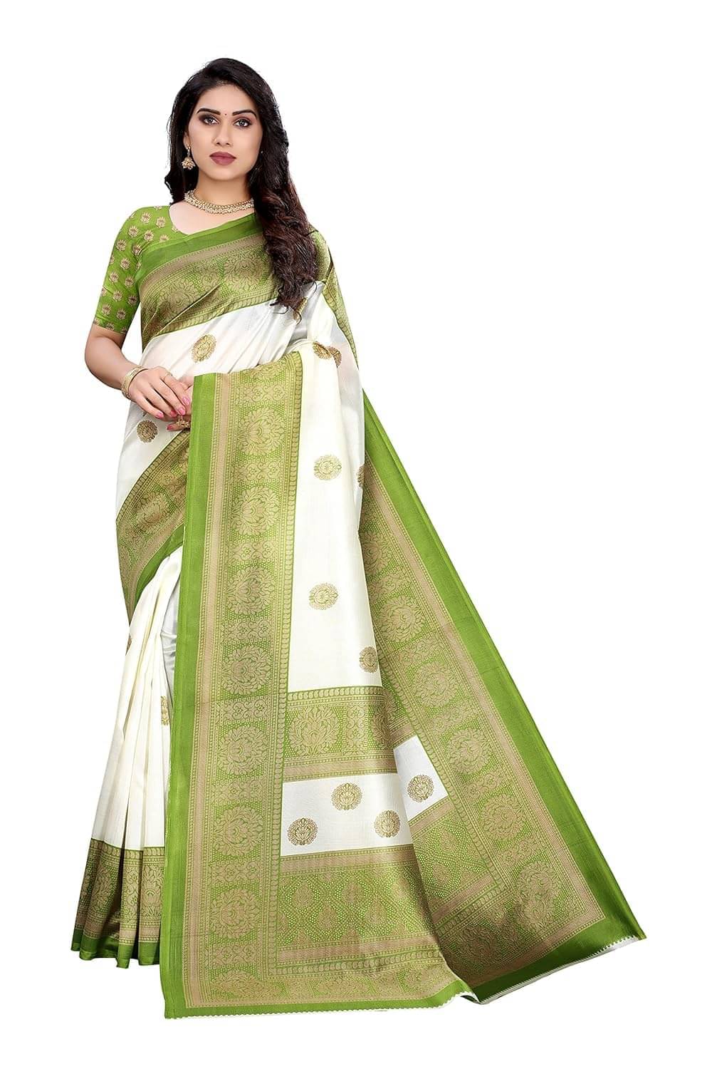     			varutex Cotton Silk Printed Regular Saree With Unstitched Blouse Piece ( Green )