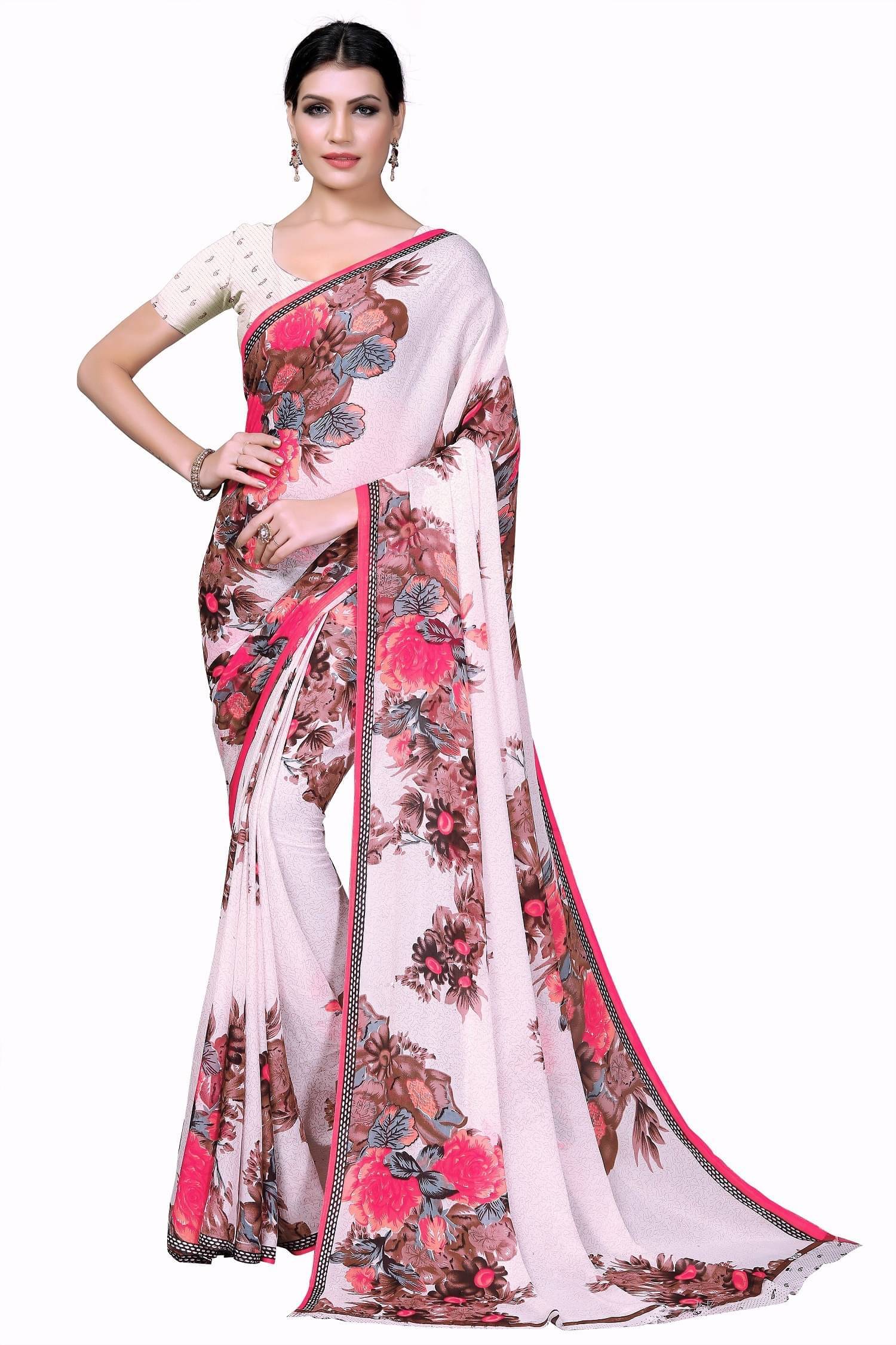 varutex Georgette Printed Regular Saree With Unstitched Blouse Piece ( White ) varutex Georgette Printed Regular Saree With Unstitched Blouse Piece ( White )