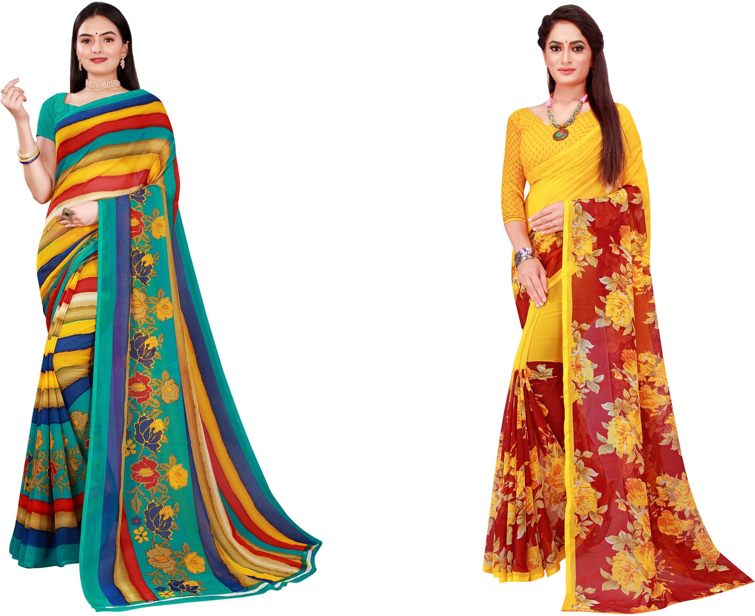 varutex Georgette Printed Regular Saree With Unstitched Blouse Piece ( Brown )     			varutex Georgette Printed Regular Saree With Unstitched Blouse Piece ( Brown )