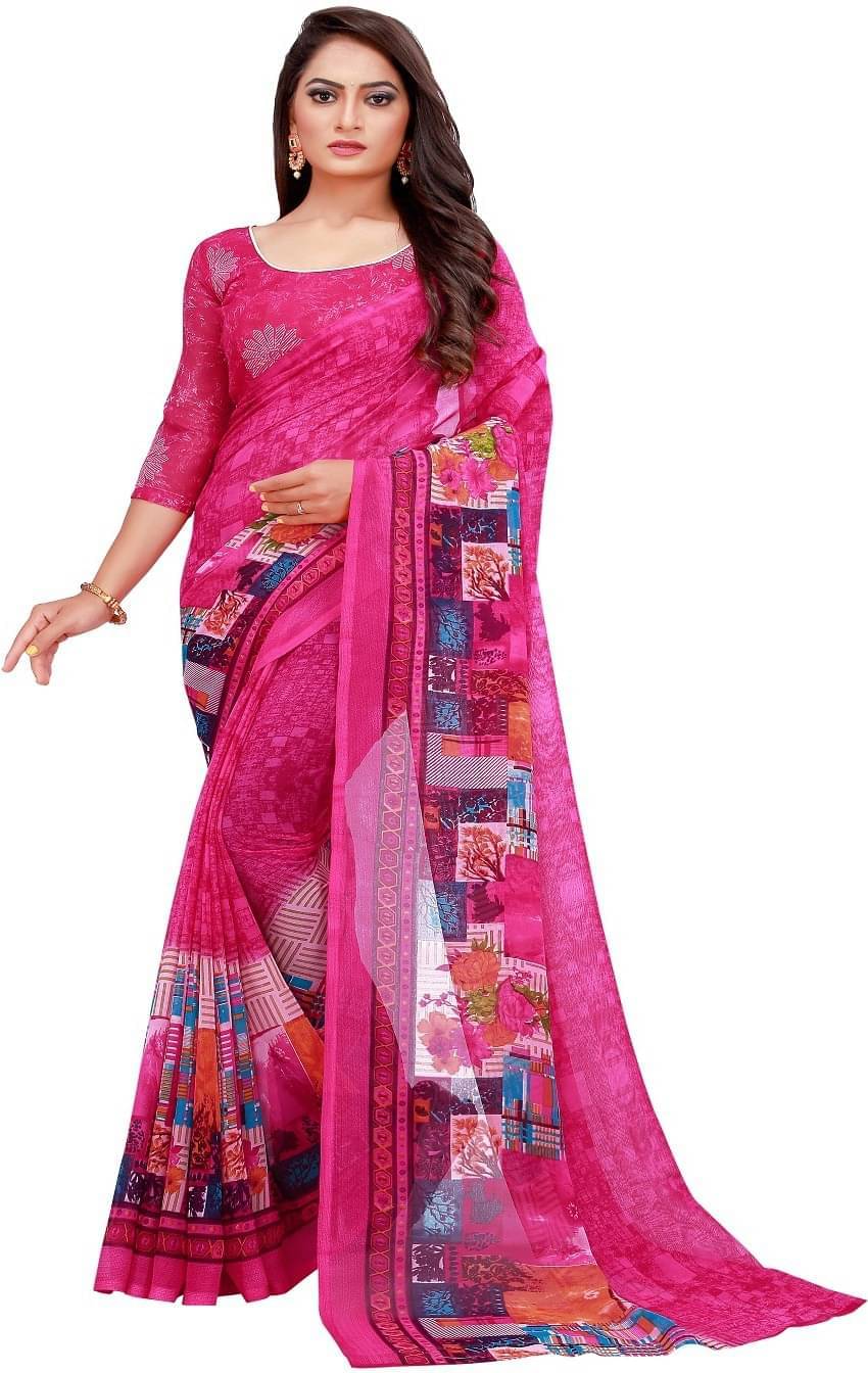     			varutex Net Cut Outs Regular Saree With Unstitched Blouse Piece ( Pink )