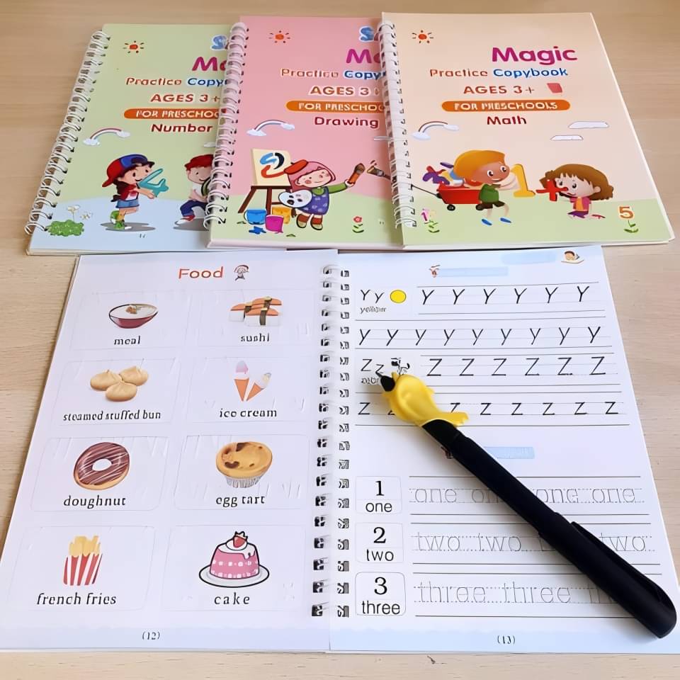     			4 PCS Magic Practice Copybook for Kids Handwriting English Reusable Magical Practice Copybook Kids Tracing Book |