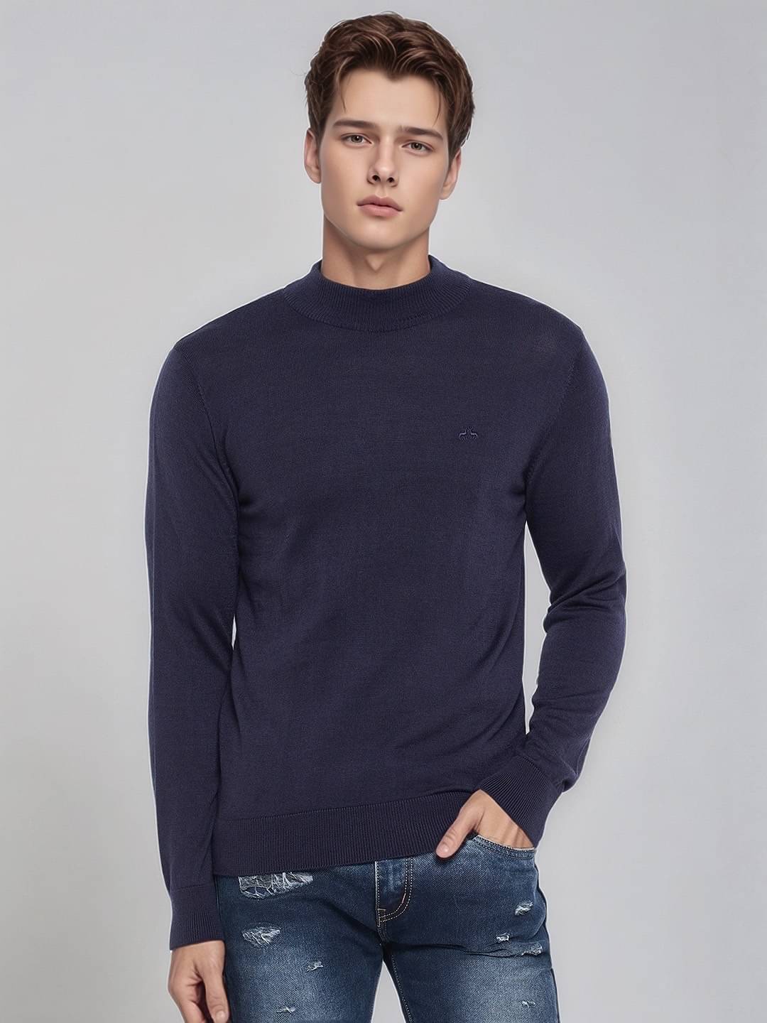 98 Degree North Woollen Blend High Neck Men's Full Sleeves Pullover Sweater - Navy Blue ( Pack of 1 )     			98 Degree North Woollen Blend High Neck Men's Full Sleeves Pullover Sweater - Navy Blue ( Pack of 1 )