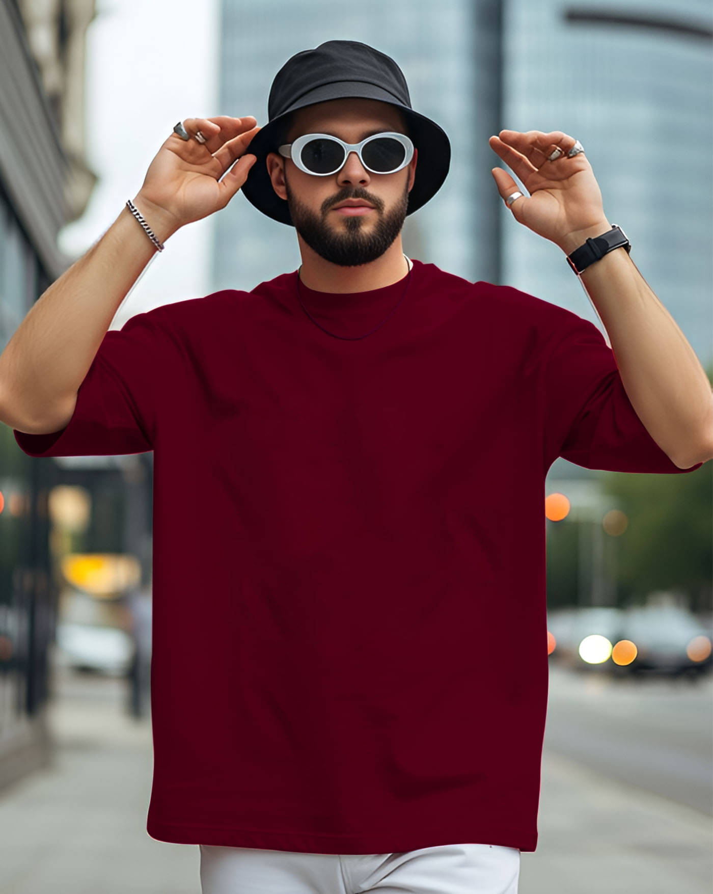 AOOSH Men Cotton Blend Oversized Fit Solid T-Shirt ( Maroon ) AOOSH Men Cotton Blend Oversized Fit Solid T-Shirt ( Maroon )
