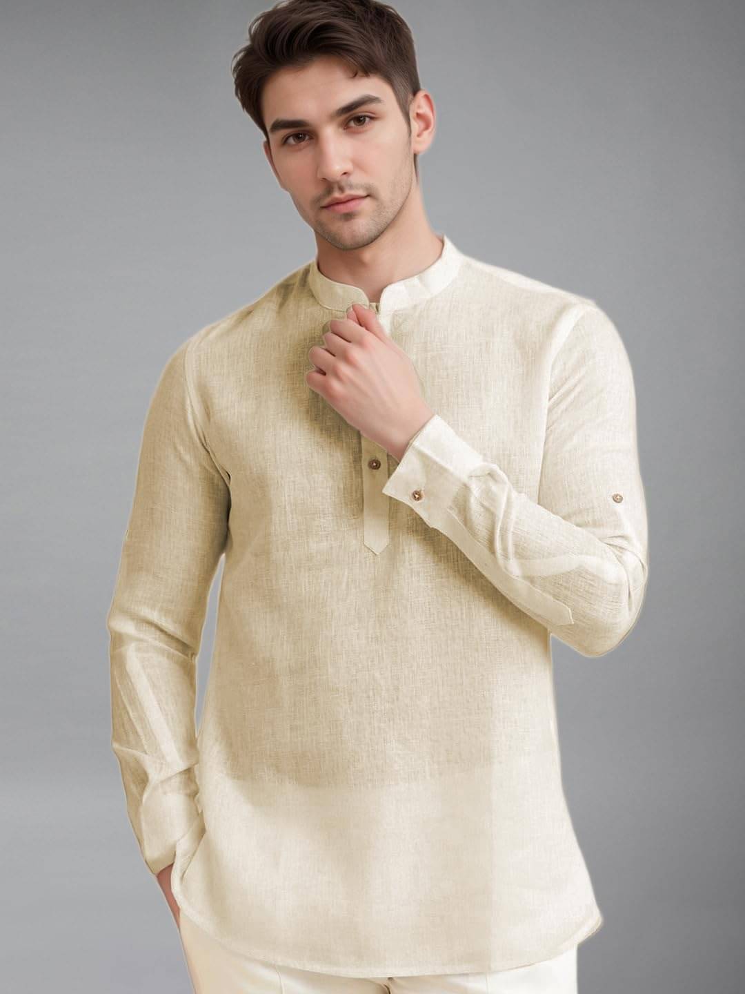 Apektra Beige Cotton Blend Men's Shirt Style Kurta ( Pack of 1 ) Apektra Beige Cotton Blend Men's Shirt Style Kurta ( Pack of 1 )
