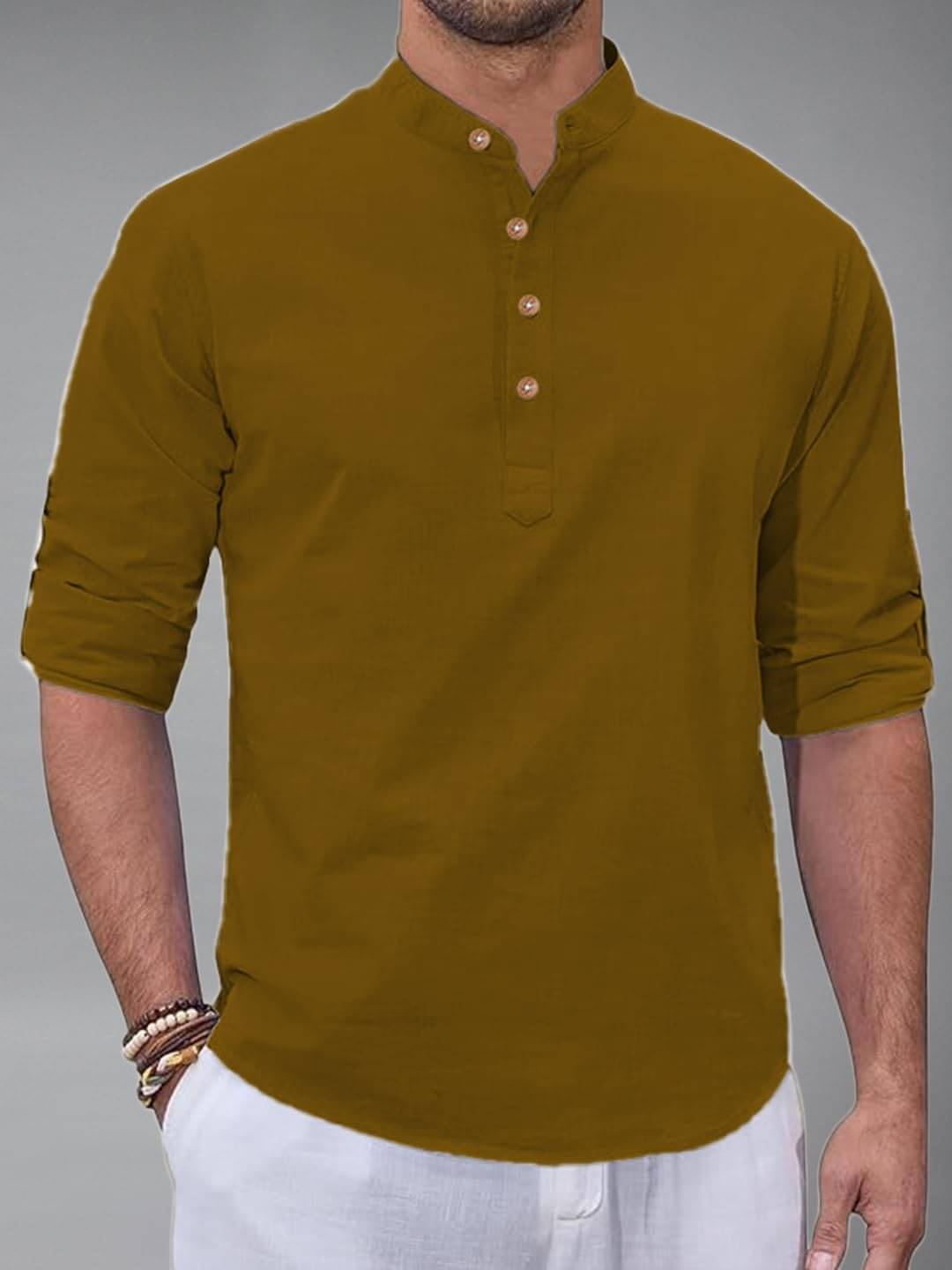 Apektra Brown Cotton Blend Men's Shirt Style Kurta ( Pack of 1 )     			Apektra Brown Cotton Blend Men's Shirt Style Kurta ( Pack of 1 )