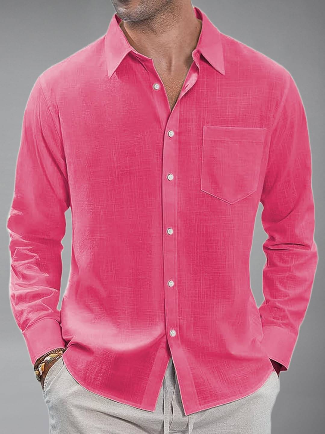     			Apektra Cotton Blend Slim Fit Solids Full Sleeves Men's Casual Shirt - Pink ( Pack of 1 )