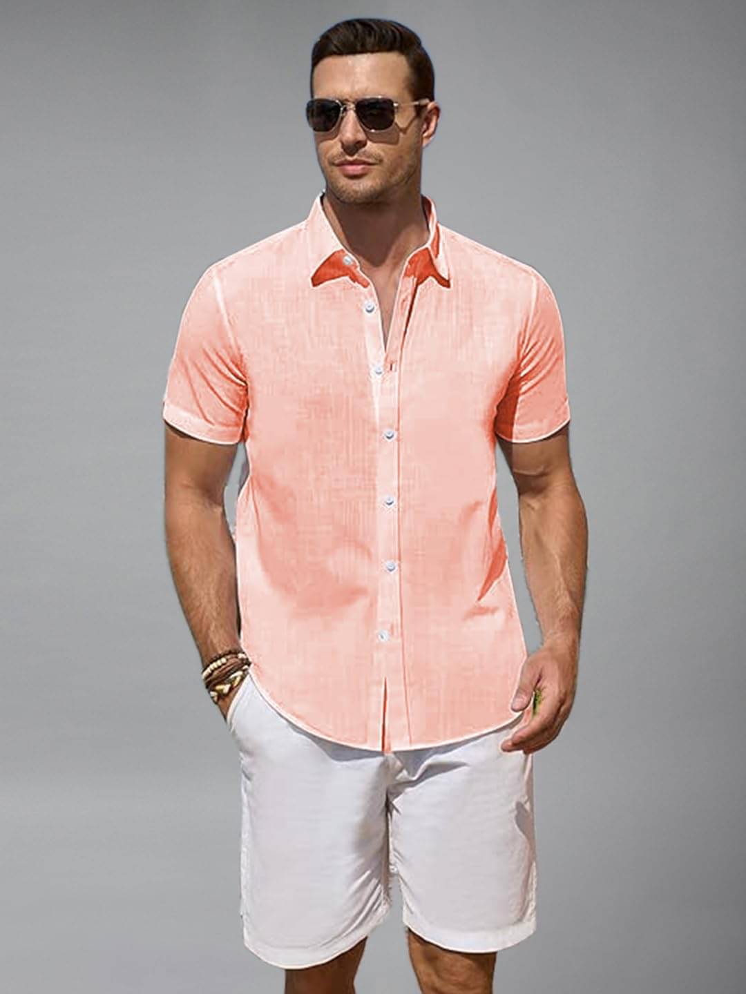 Apektra Cotton Blend Slim Fit Solids Half Sleeves Men's Casual Shirt - Peach ( Pack of 1 )     			Apektra Cotton Blend Slim Fit Solids Half Sleeves Men's Casual Shirt - Peach ( Pack of 1 )
