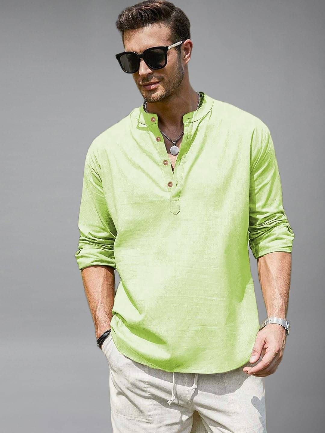    			Apektra Sea Green Cotton Blend Men's Shirt Style Kurta ( Pack of 1 )