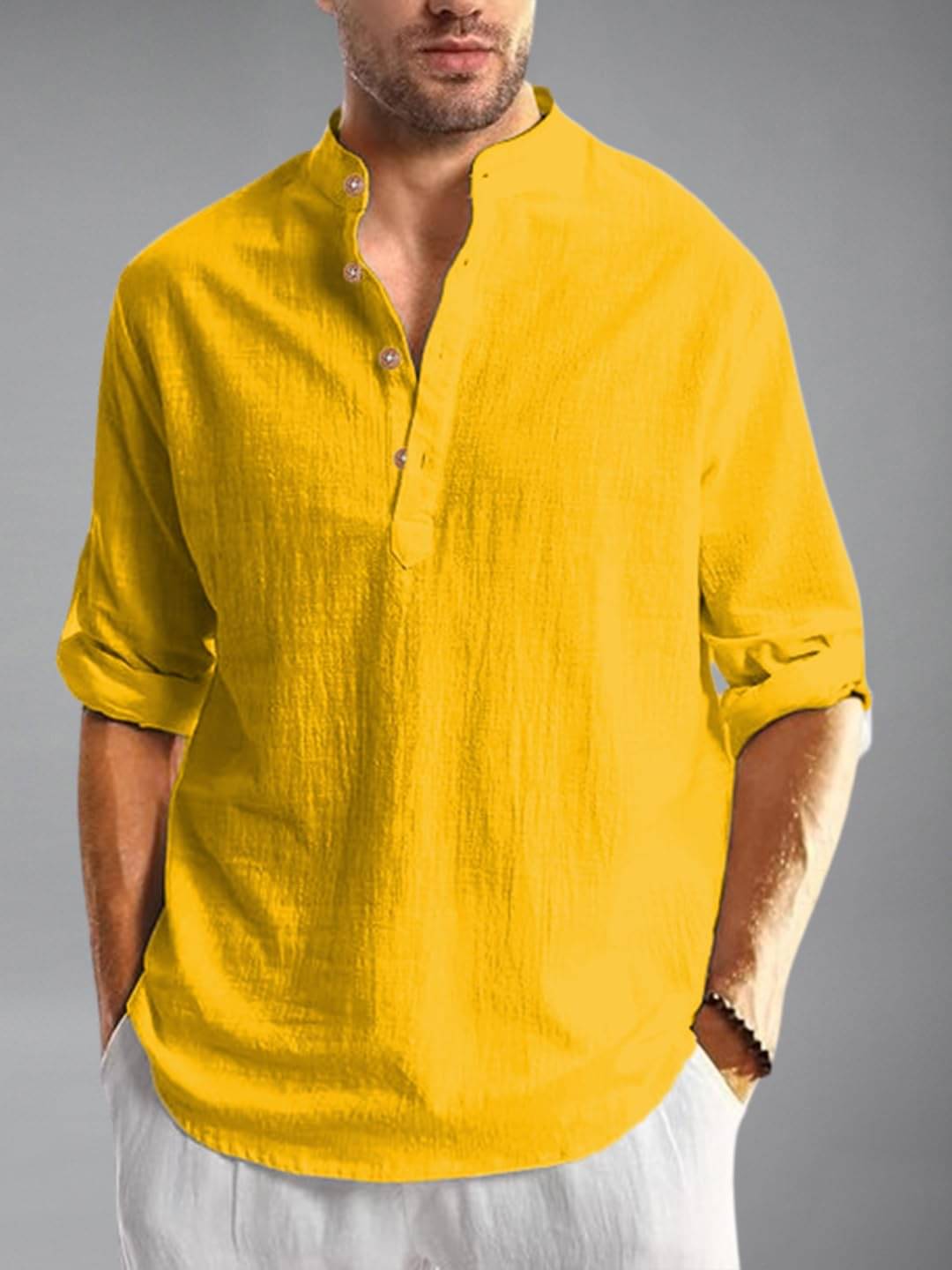 Apektra Yellow Cotton Blend Men's Shirt Style Kurta ( Pack of 1 ) Apektra Yellow Cotton Blend Men's Shirt Style Kurta ( Pack of 1 )