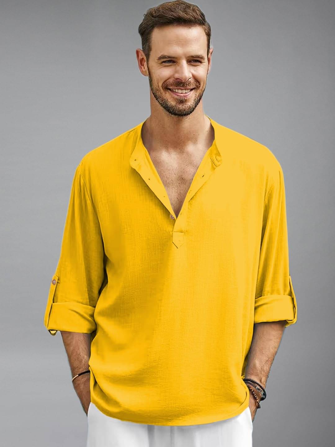     			Apektra Yellow Cotton Blend Men's Shirt Style Kurta ( Pack of 1 )