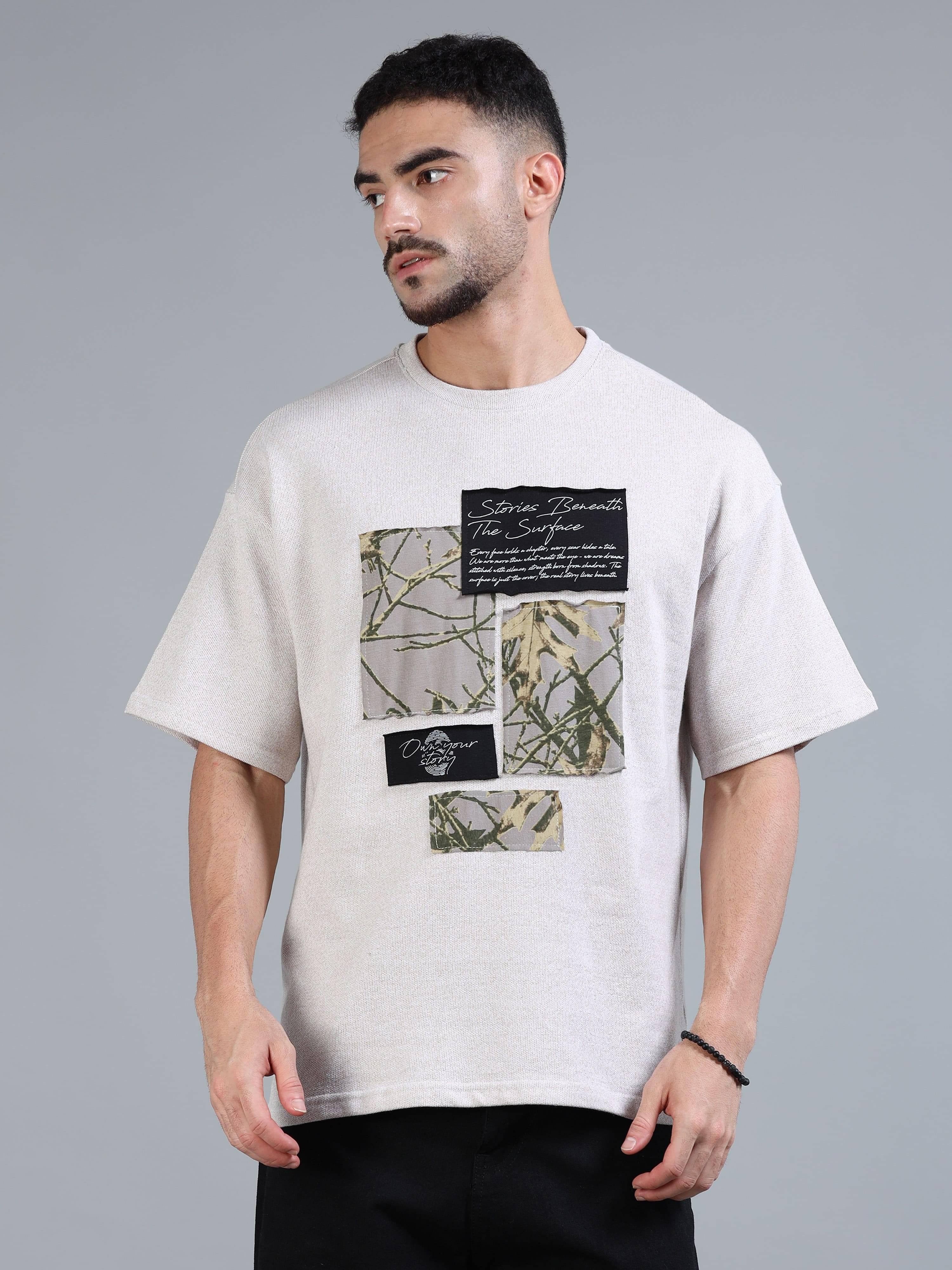     			Ardeur Men 100% Cotton Oversized Fit Printed T-Shirt ( Beige )