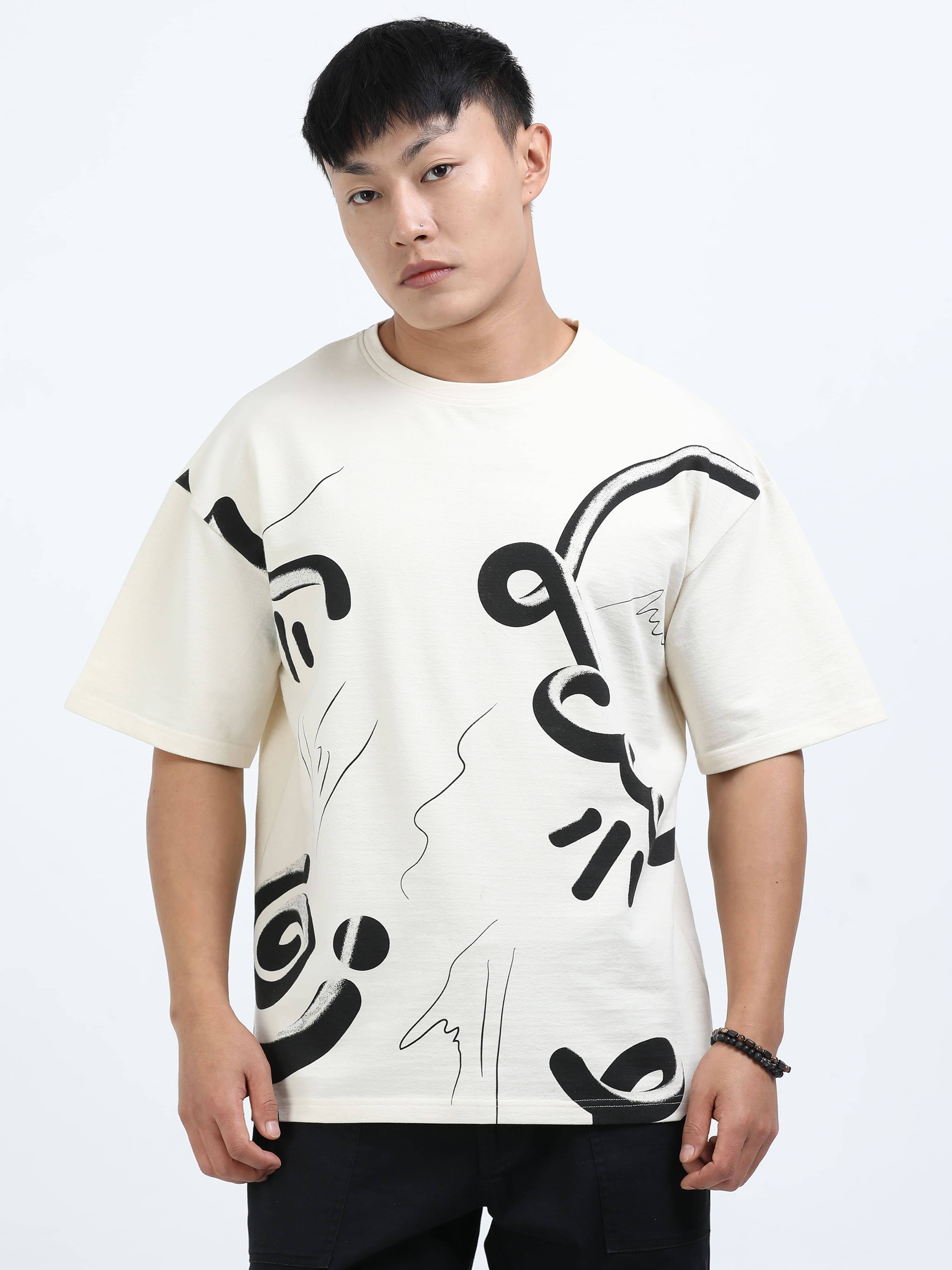 Ardeur Men Cotton Oversized Fit Printed T-Shirt ( Off-White ) Ardeur Men Cotton Oversized Fit Printed T-Shirt ( Off-White )