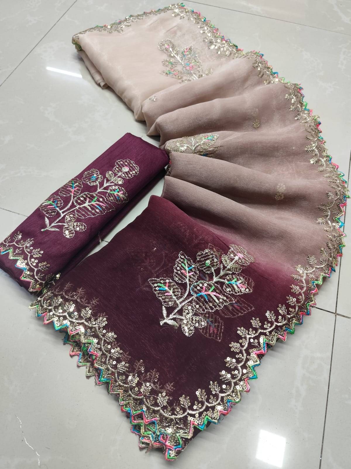     			Avenue Creation Shimmer Embroidered Regular Saree With Unstitched Blouse Piece ( Brown )