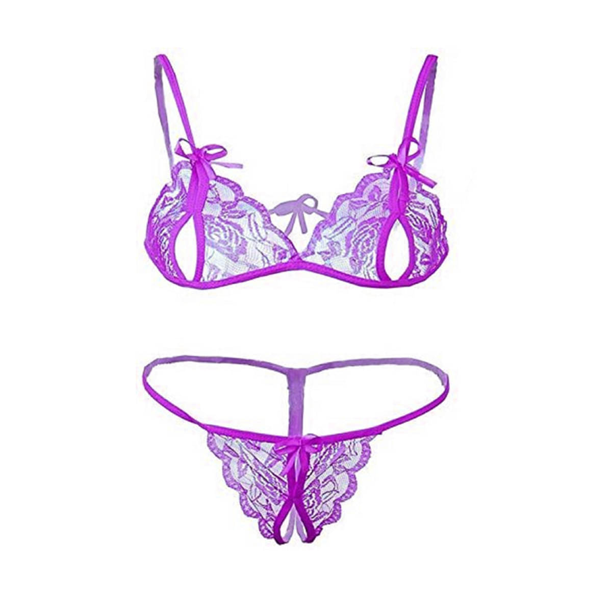 BOM BOM Lace Non Padded Bra & Panty Set ( Purple , Pack of 1 )     			BOM BOM Lace Non Padded Bra & Panty Set ( Purple , Pack of 1 )