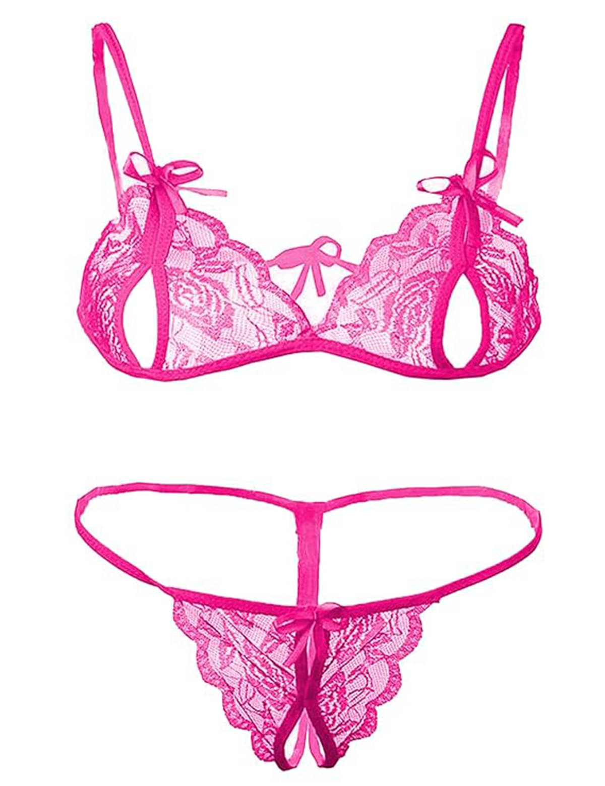 BOM BOM Lace Non Padded Bra & Panty Set ( Fluorescent Pink , Pack of 1 )     			BOM BOM Lace Non Padded Bra & Panty Set ( Fluorescent Pink , Pack of 1 )