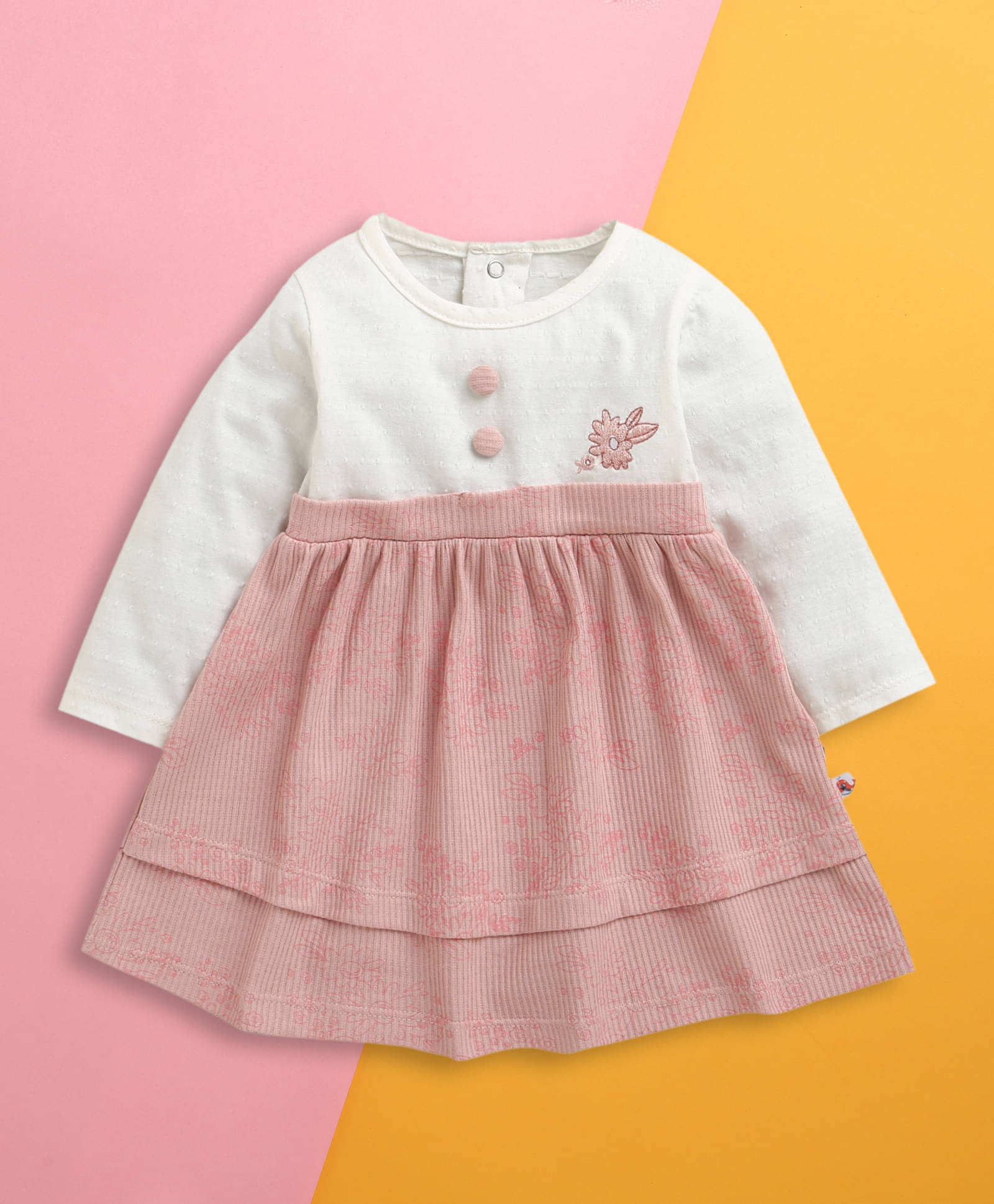     			BUMZEE Pack of 1 Baby Girls Cotton Dress ( Pink & White )