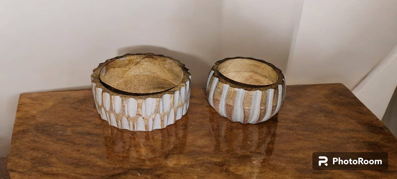     			BakshExport Snake  Serving Bowl Wooden Printed Soup Bowl 2 cm ( Set of 2 ) Brown