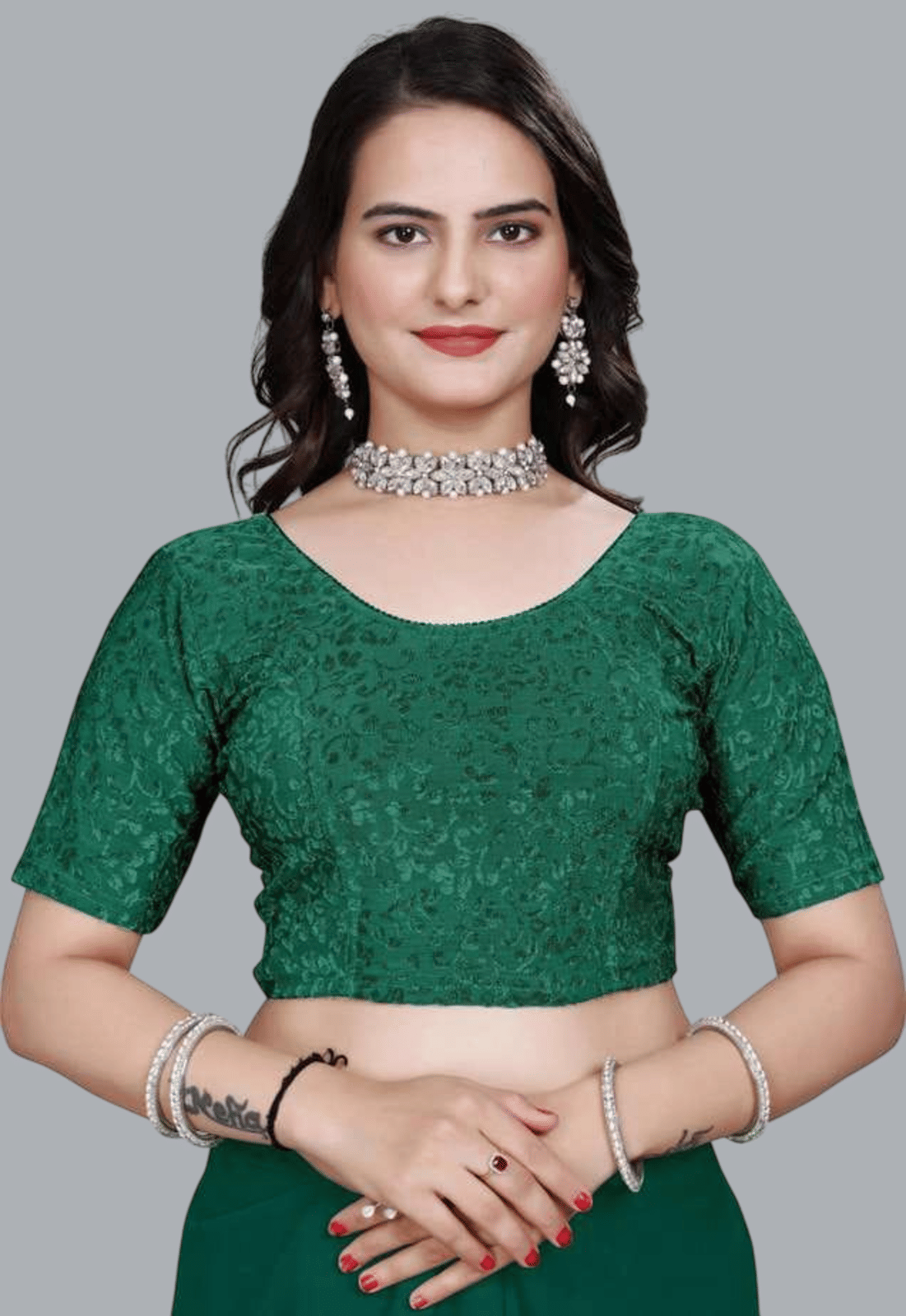     			Bulbul Green Readymade without Pad Lycra Women's Blouse ( Pack of 1 )