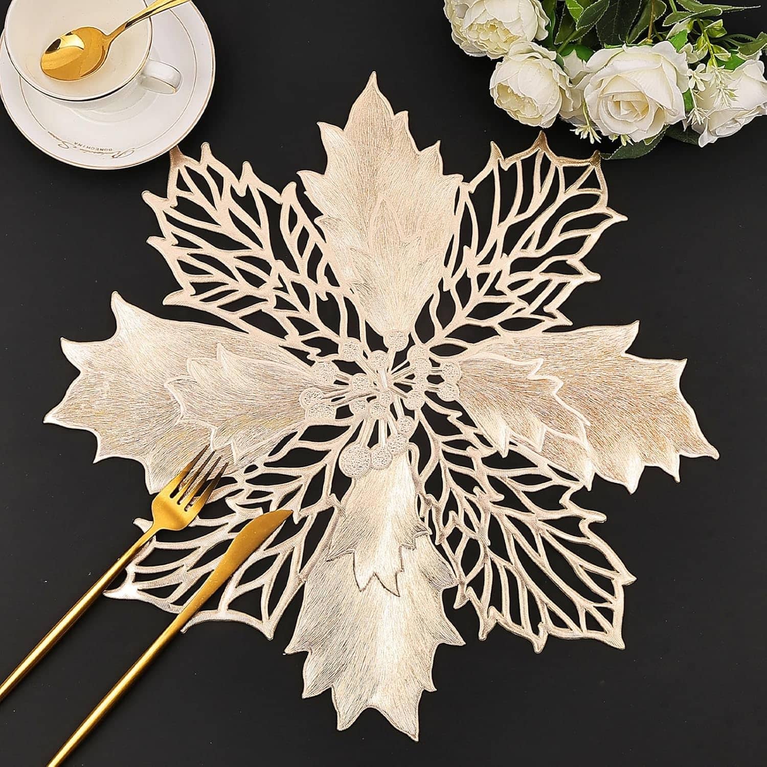Dakshya Industries PVC Floral Others Table Mats ( 40 cm x 40 cm ) Pack of 1 - Gold