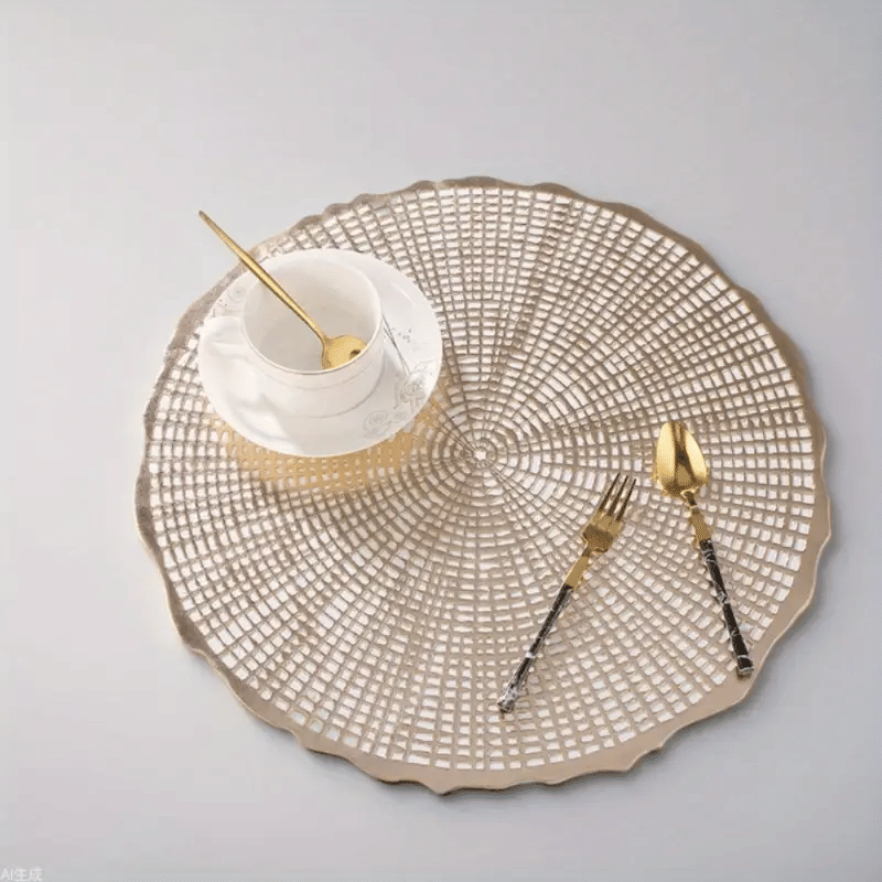 Dakshya Industries PVC Floral Round Table Mats ( 38 cm x 38 cm ) Pack of 4 - Gold Dakshya Industries PVC Floral Round Table Mats ( 38 cm x 38 cm ) Pack of 4 - Gold