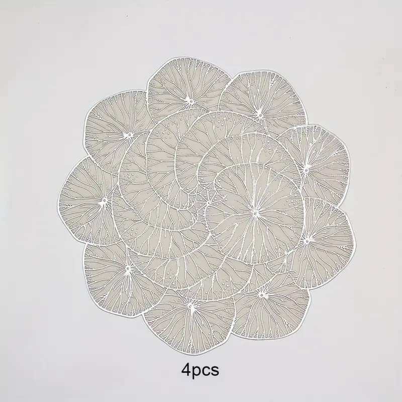 Dakshya Industries PVC Floral Round Table Mats ( 38 cm x 38 cm ) Pack of 4 - Silver Dakshya Industries PVC Floral Round Table Mats ( 38 cm x 38 cm ) Pack of 4 - Silver