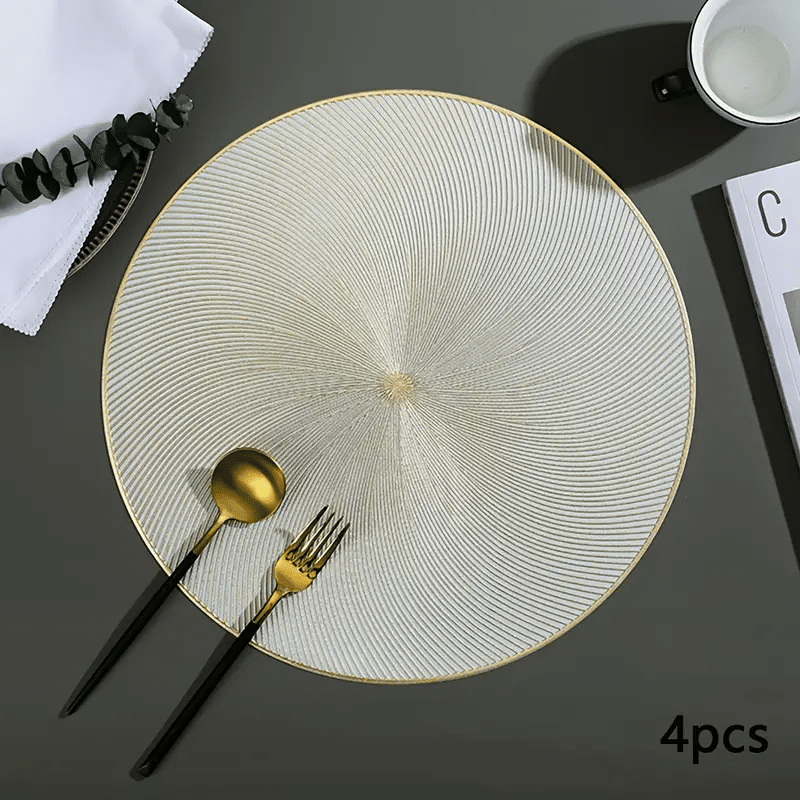     			Dakshya Industries PVC Floral Round Table Mats ( 38 cm x 38 cm ) Pack of 4 - Gold