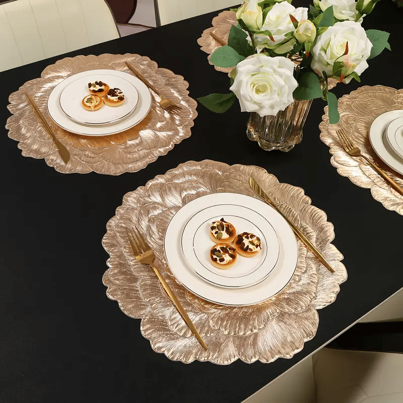 Dakshya Industries PVC Floral Round Table Mats ( 38 cm x 38 cm ) Pack of 2 - Gold Dakshya Industries PVC Floral Round Table Mats ( 38 cm x 38 cm ) Pack of 2 - Gold