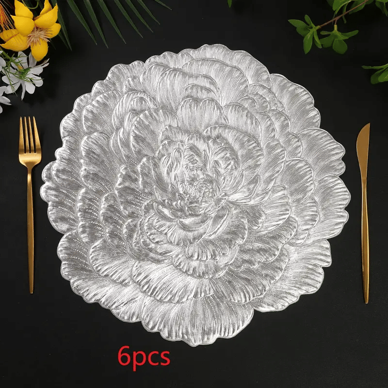     			Dakshya Industries PVC Floral Round Table Mats ( 38 cm x 38 cm ) Pack of 6 - Silver
