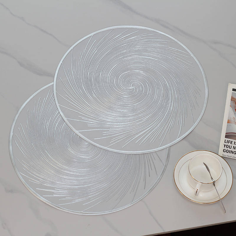     			Dakshya Industries PVC Floral Round Table Mats ( 38 cm x 38 cm ) Pack of 2 - Silver
